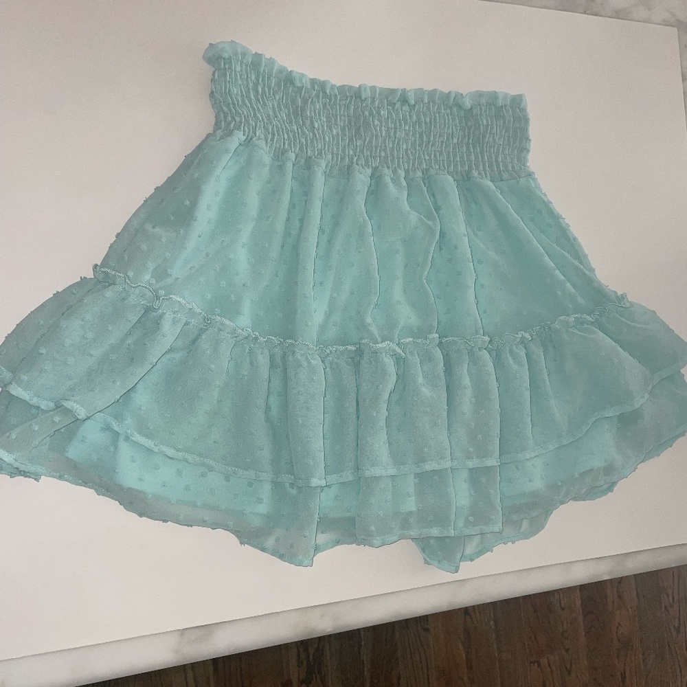 Altar'd State Mint Tiered Ruffle Mini Skirt